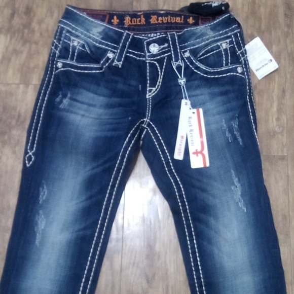 Rock Revival Women's 26 Straight Morgan Distressed Faux Leather Flap Pockets NWT - Picture 4 of 12